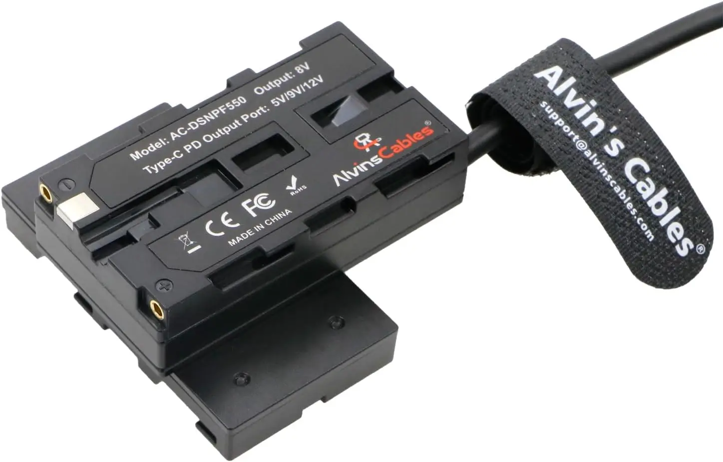 Alvin's Cables D-Tap to Dual-Sided Cross-Shaped NP-F Dummy Battery with USB-C PD Power Cable for Atomos| SmallHD Monitor, Wirele