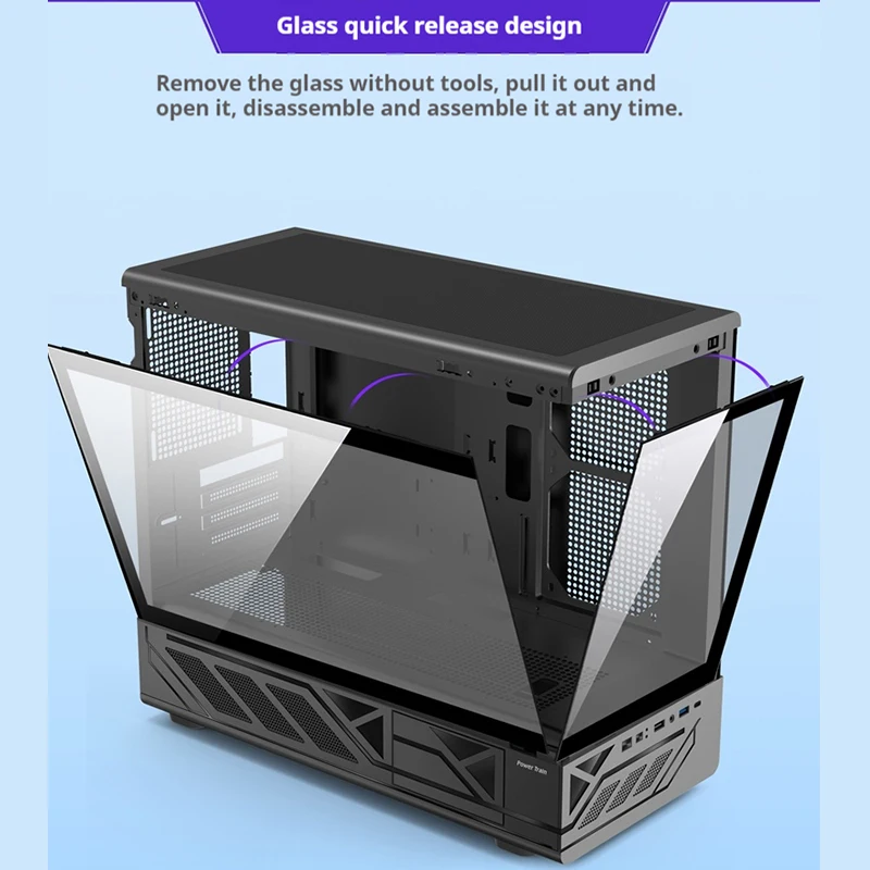 حافظة كمبيوتر N5 من Power Train MATX جانب زجاجي شفاف لغرفة عرض البحر خالية من العمود 360 درجة حافظة كمبيوتر من النوع C مبردة بالماء