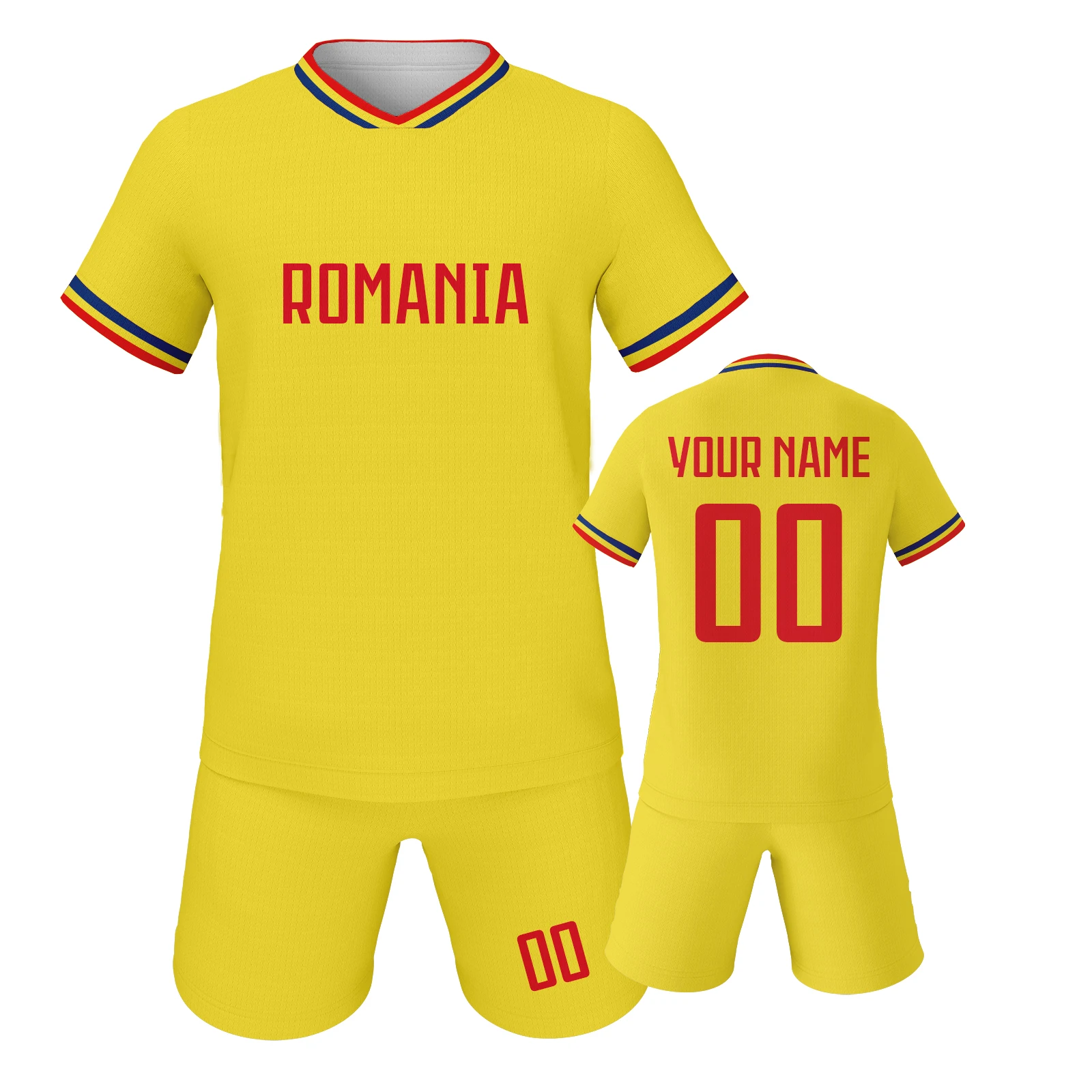 

Romania Kids Soccer Jersey Kit Customize Football Uniform Personalized Name and Number Sublimation Youth Training Tracksuit