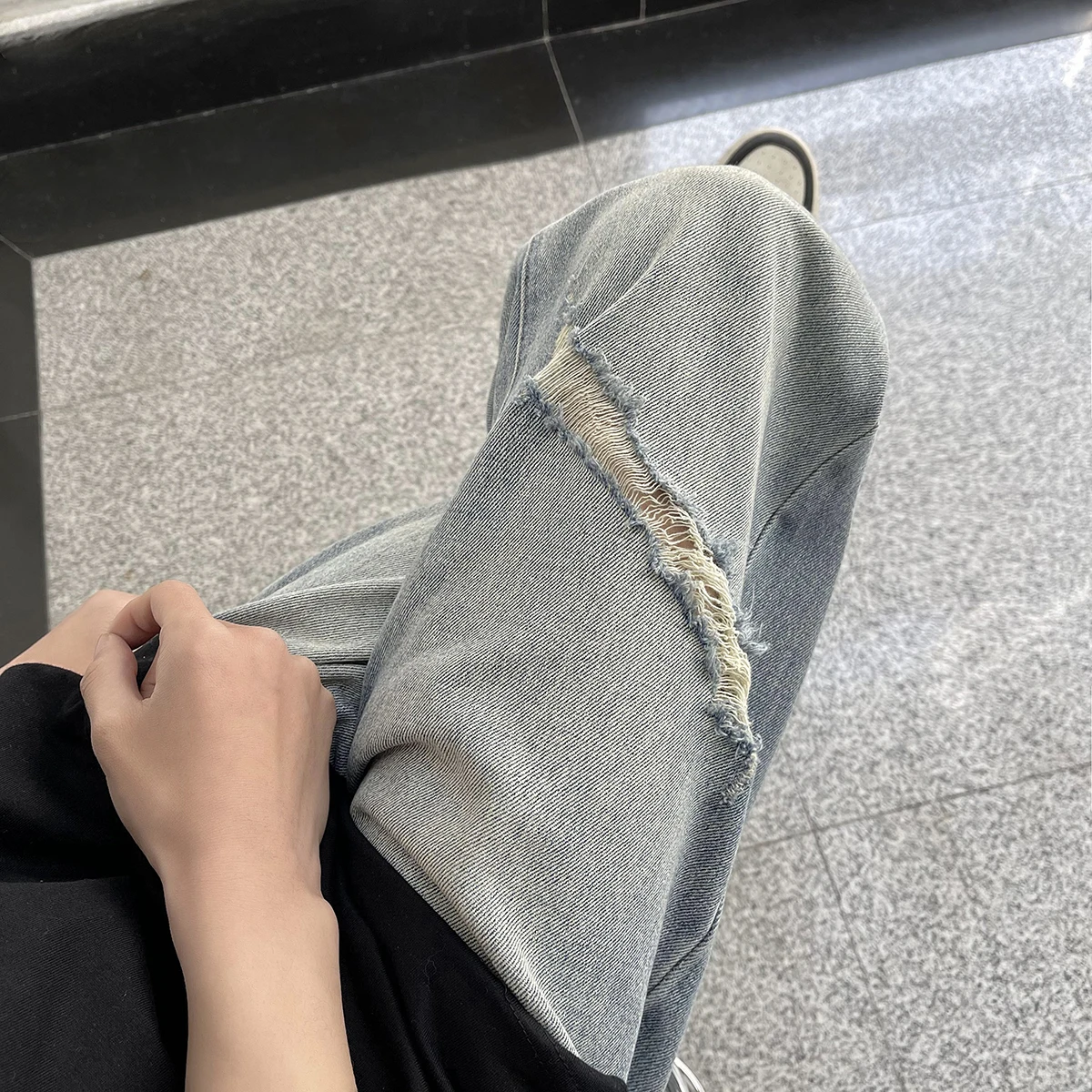 

Ripped Casual Straight Leg Men's Jeans American Retro Loose Fit Long Trousers High Street Vibe Spring Autumn Trendy Brand