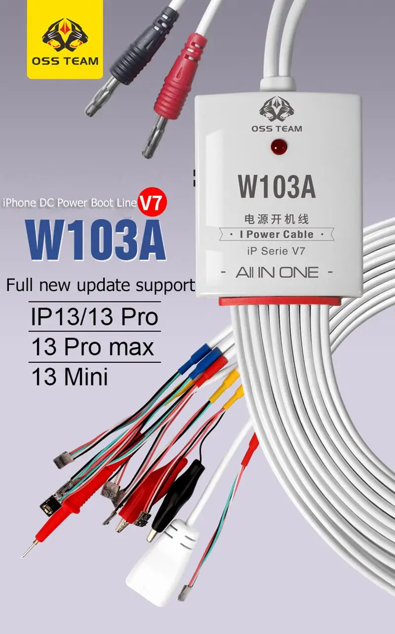 OSS W103A تيار مستمر اختبار امدادات الطاقة كابل ، V8 ، V7 ، V6 ، آيفون 6-14 برو ماكس ، سامسونج ، هواوي ، Xiaoxmi ، هاتف أندرويد ، خط التمهيد السلطة