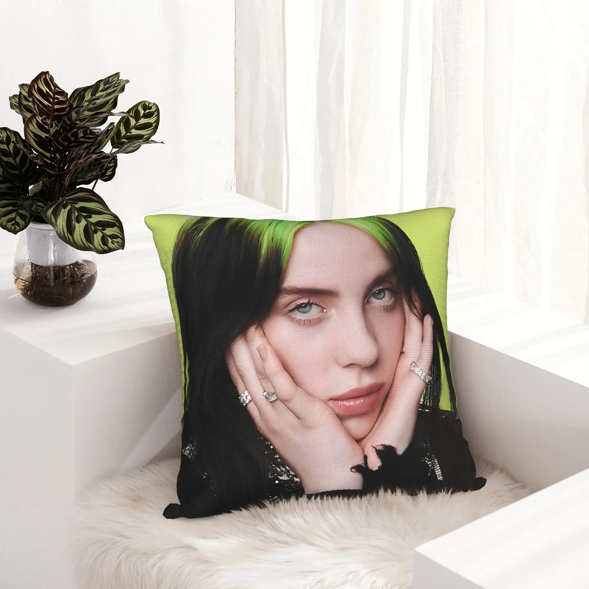 Billies Eilish Hip Hop Pillowcase Soft Polyester Cushion Cover Decor  Pillow Case Cover Home Zippered 45*45cm