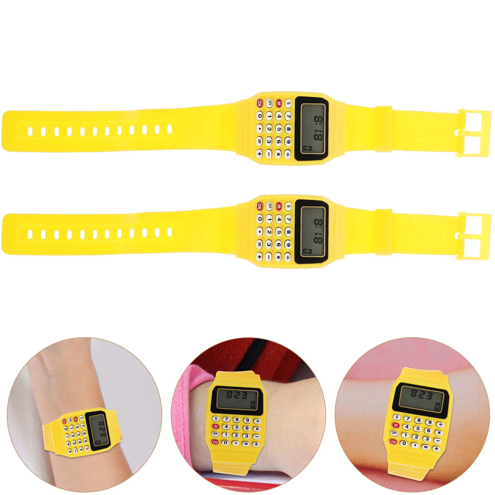 

2 Pcs Square Child Calculator Kids Yellow Watches for Boys Ages 8-10 Calculation