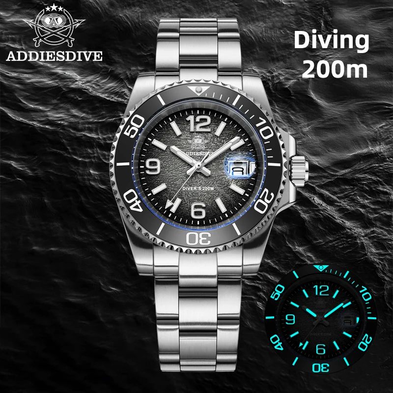 

ADDIESDIVE Business Quartz Watches For Men Super Luminous Waterproof 200M Stainless steel Men's Watches Male reloj hombre AD2513