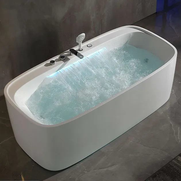 

Acrylic Whirlpool Bathtub with Faucet Spa Bathroom Indoor White Freestanding Installation Message Bathtub