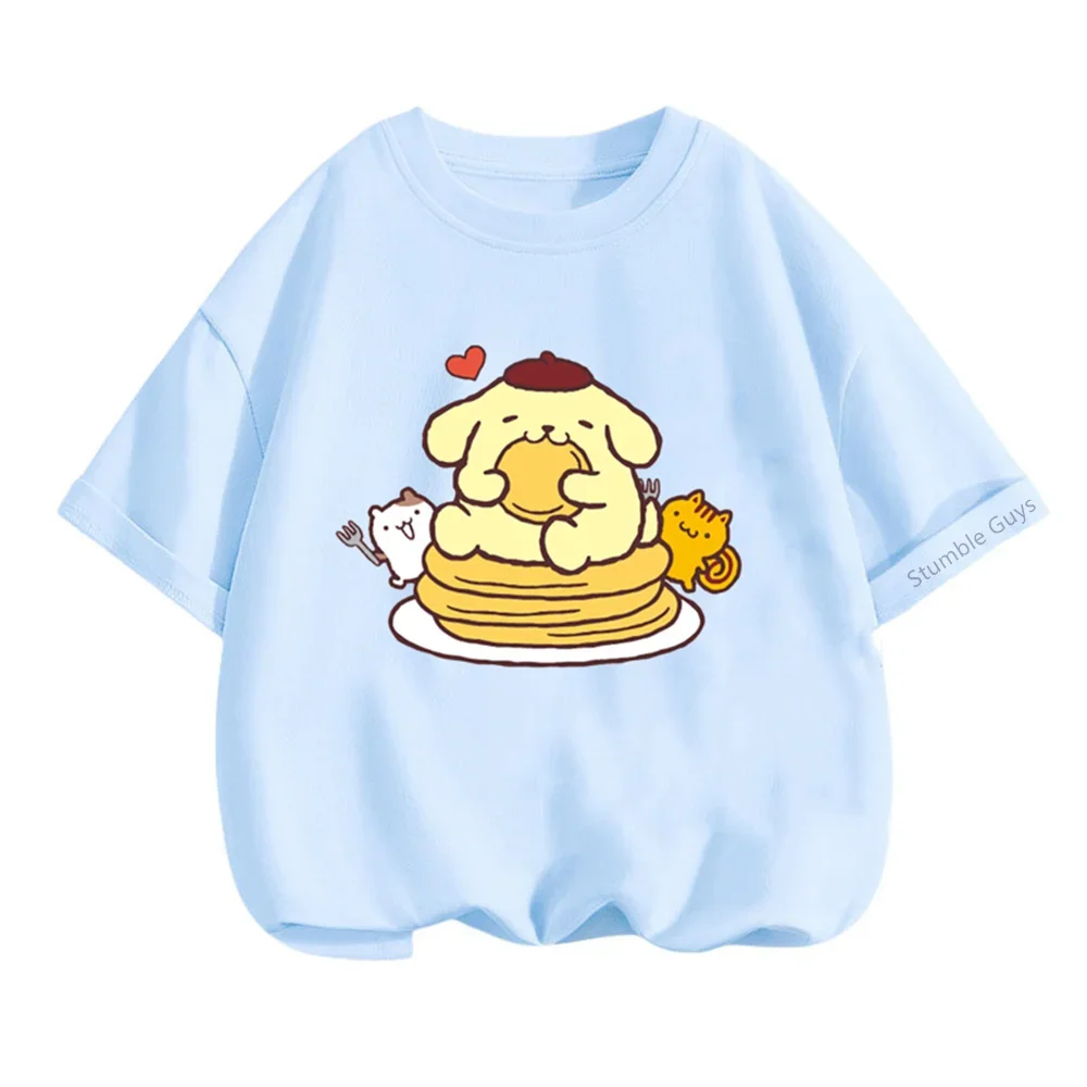 

Kawaii Anime Pom Pom Purin Cut Cartoon Boys Clothes Girls Summer Short Sleeve Teen T-shirt Versatile Loose Top Birthday Gift