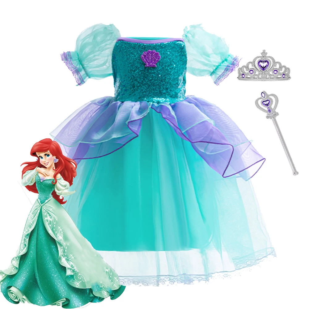 Girls Mermaid Dress Ariel Prom Princess Costumes Cosplay Dress for Kids Girls Summer Casual Halloween Birthday Party Dress Up