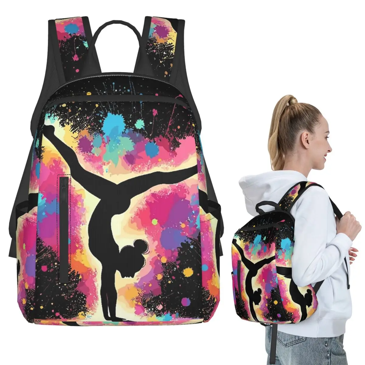 

Colorful Graffiti Gymnastics Silhouette Backpack Student BookBag Kids School Bag Laptop Shoulder Bags Men Women