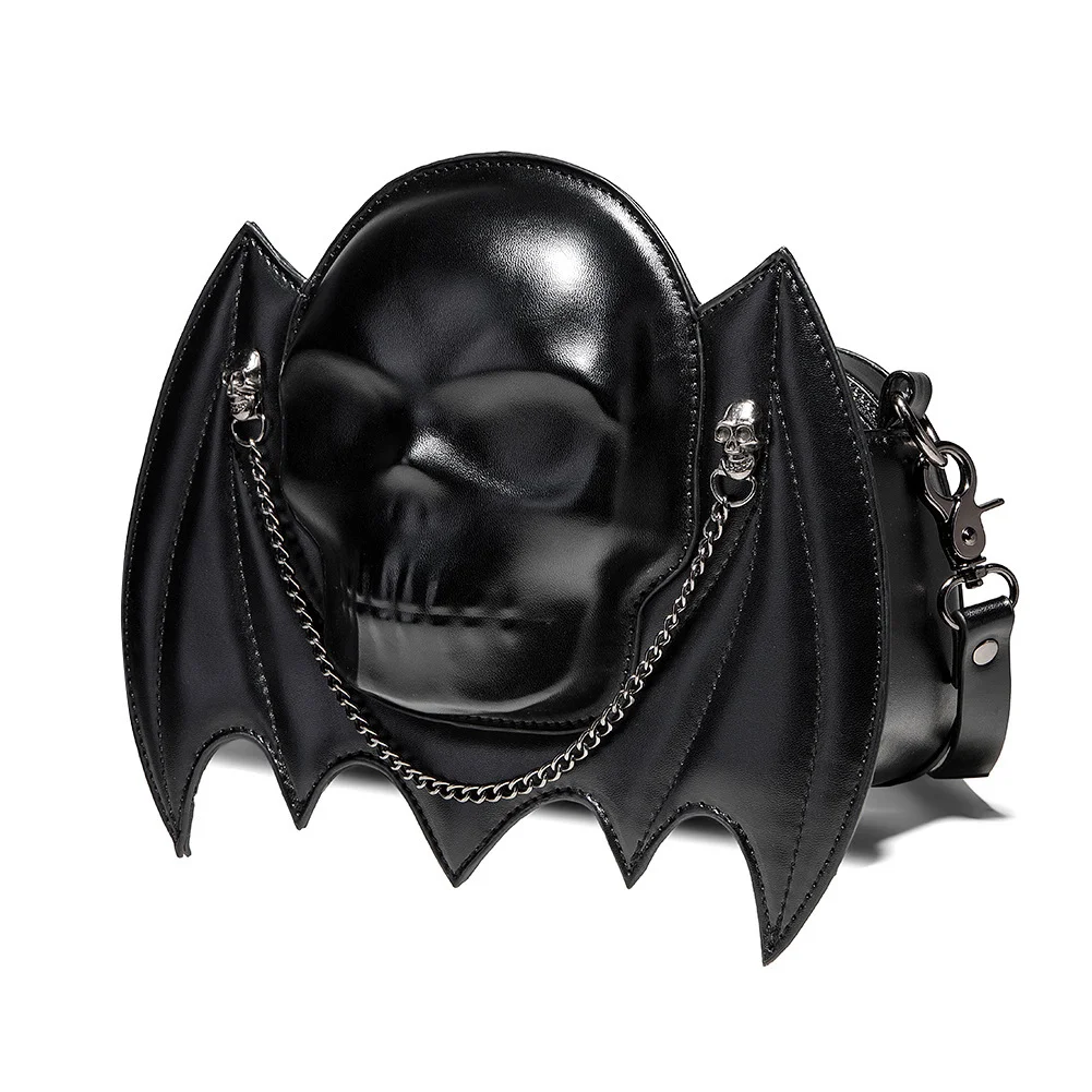

New bag for women, European and American punk creative bat design, skull head for women, one shoulder diagonal cross bag