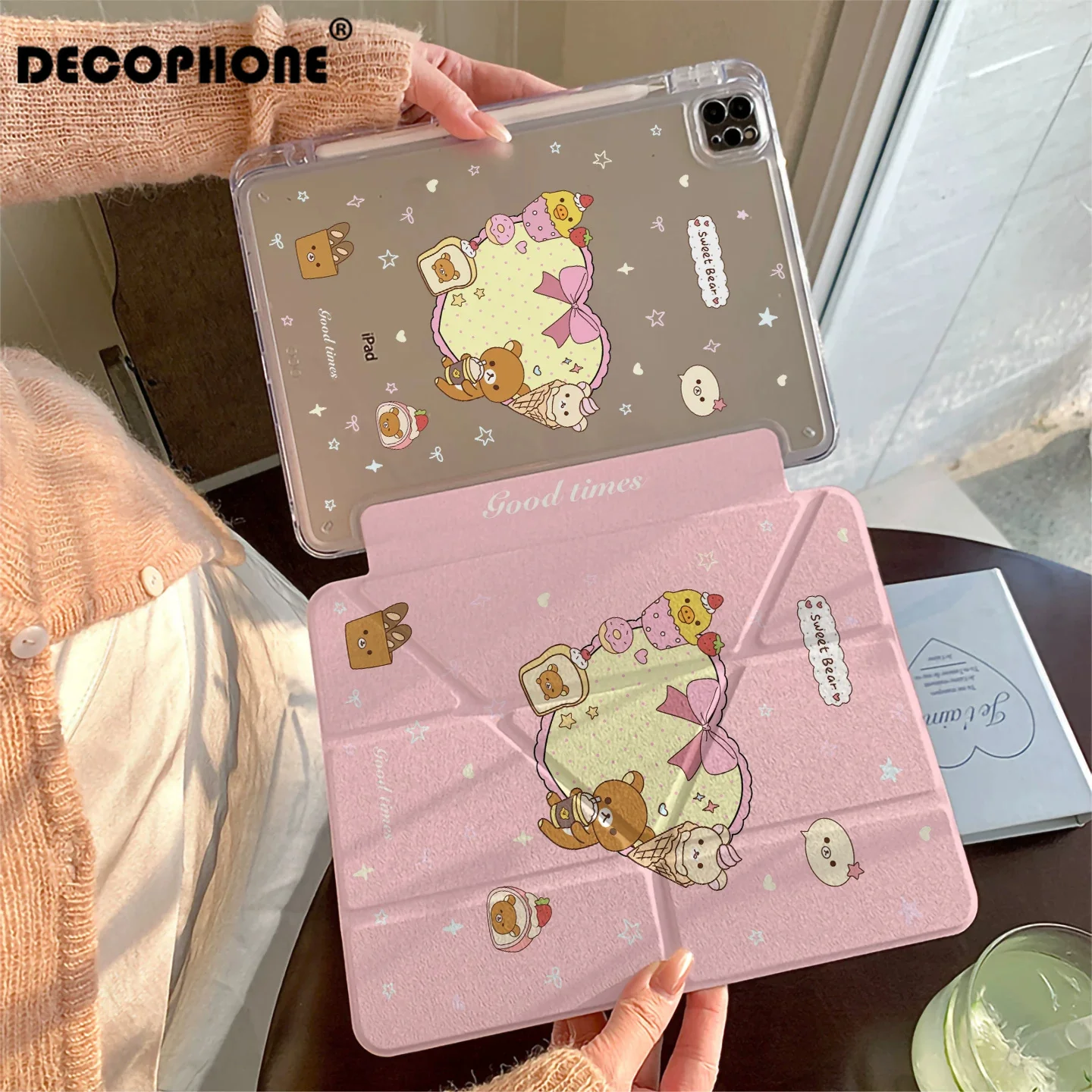 Heart-Shaped Rilakkuma 3+Y-fold Tablet Case for Samsung GalaxyTab/Redmi/Lenovo/ IPad/HONOR MagicPad/OPPO/ONE PLUS/HUAWEIMATEOAD