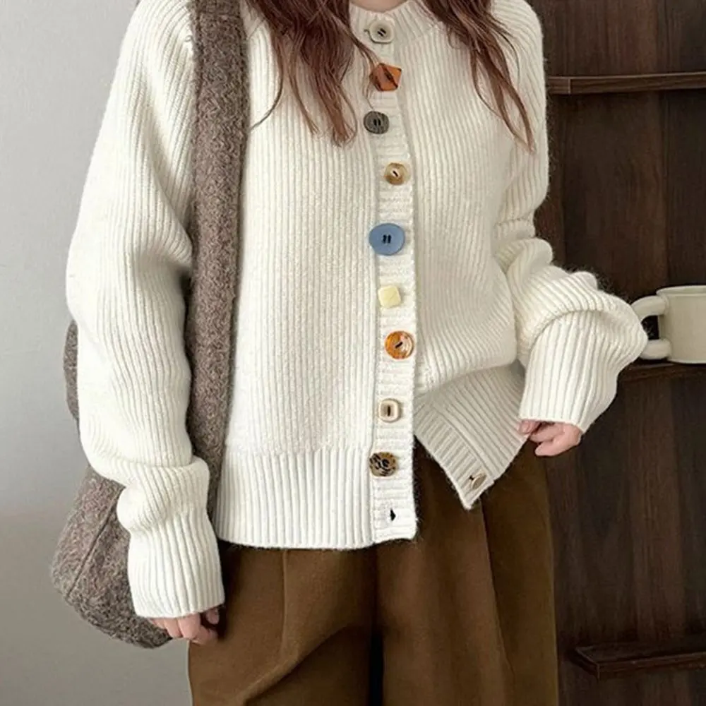 Pull tricoté ample pour femmes, Design de boutons colorés, Style coréen, paresseux, mode, Cardigan ouvert, manteau supérieur, automne