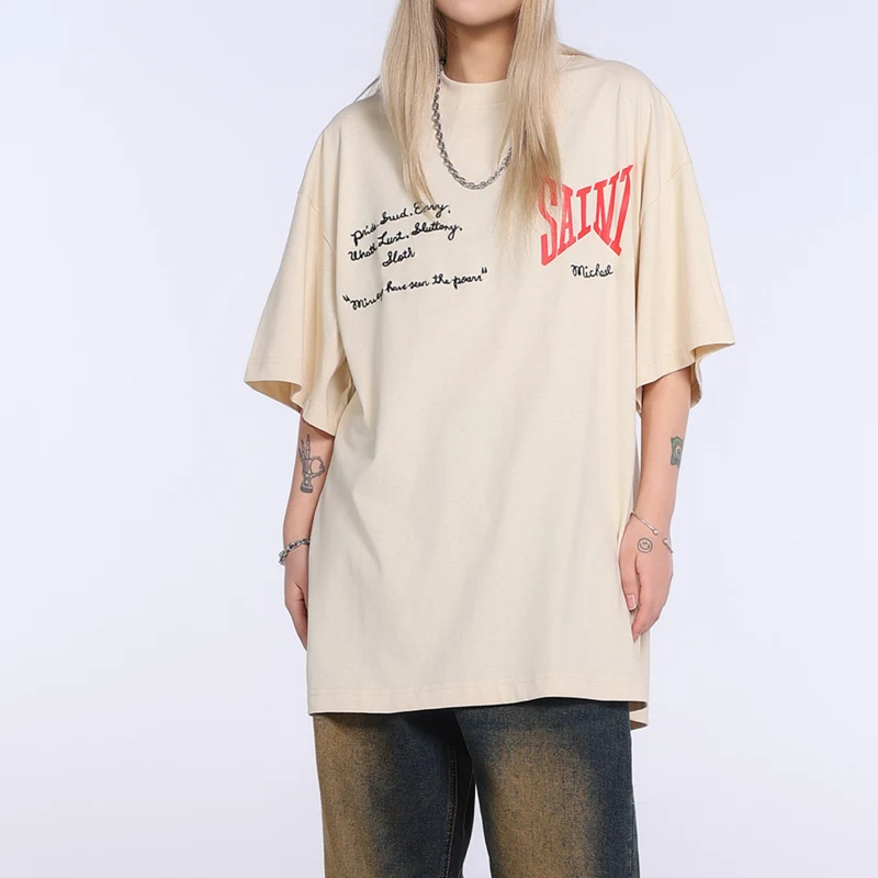 

Футболка Saint of Michael Trendy Brand с вышивкой и буквенным принтом, свободного кроя, в американском уличном стиле, из хлопка, молодежная.