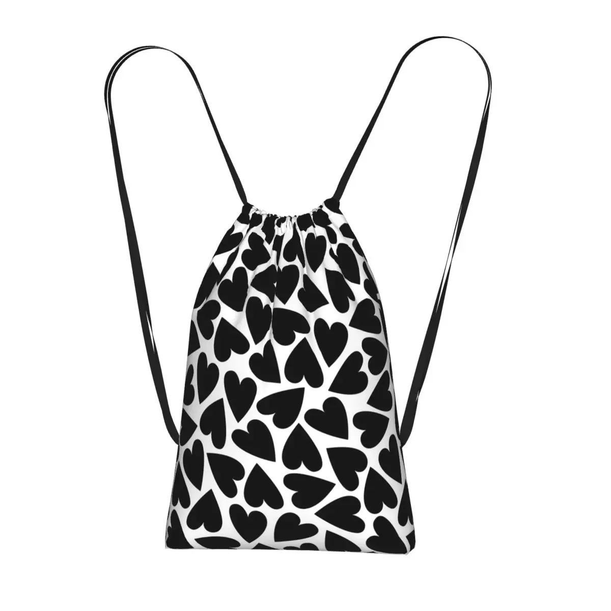 A Black Heart Shaped Pattern Backpacks Multi-function Drawstring Bundle Pocket Sports Bag Book Bags for Travel Students
