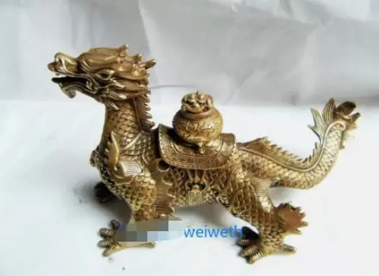 

Old Chinese brass hand-carved Dragon Cornucopia statue