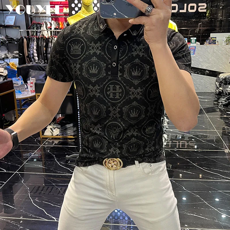 Trendy Short Sleeved Men\'s Brand Embroidered Print Slim Lapel Polo 2022 Summer New Top Male Luxurious High-quality Man Clothing