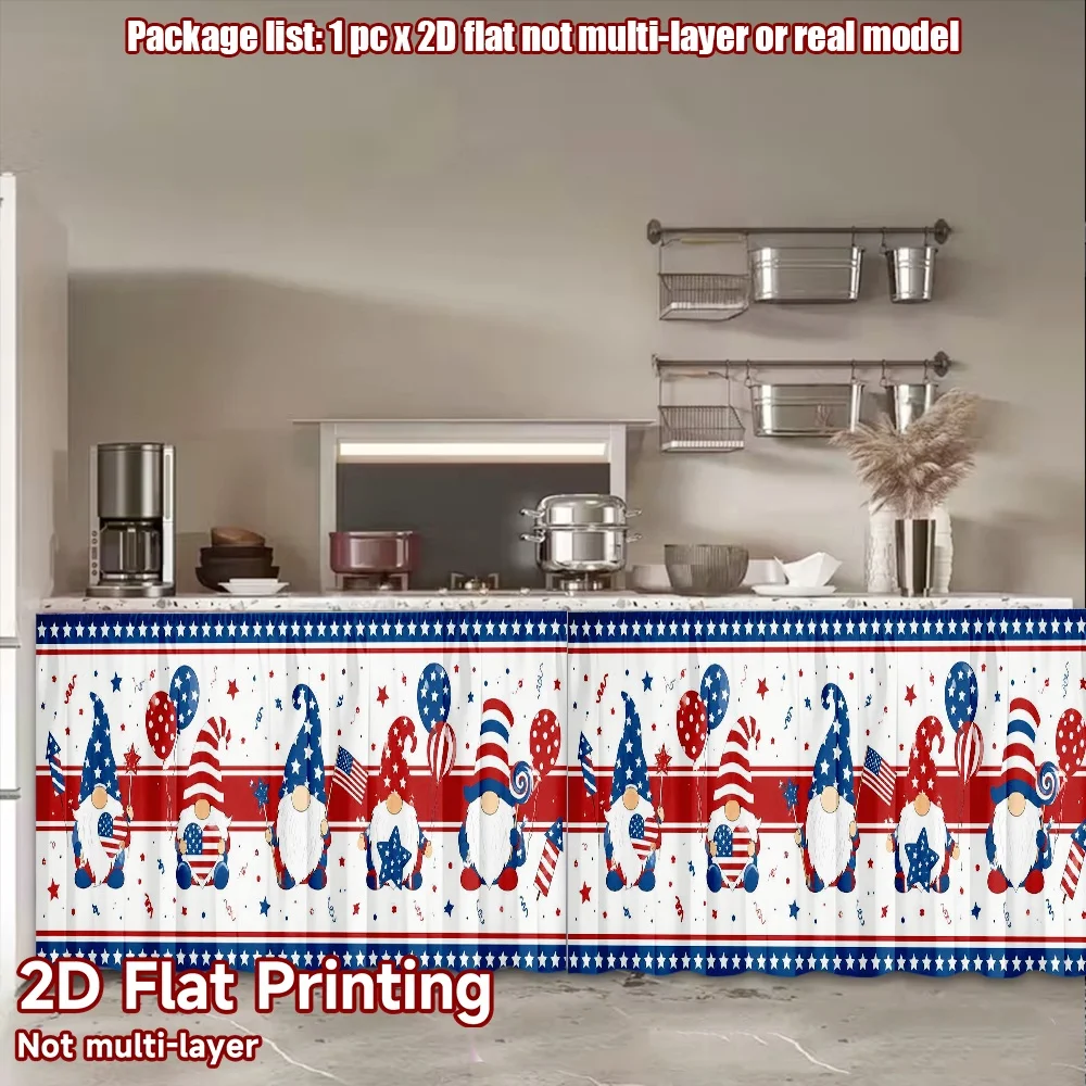 2D flat 1pc Modern minimalist shelf curtains Independence Day Gnomes Digital printing French country style curtains, suitable