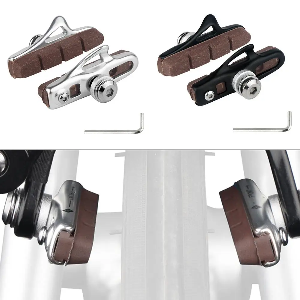 Pair of 55mm Bike C Brake Pads for Carbon Fiber Road Bike Rims Made from Aluminium Alloy and Rubber Featuring Sand Guide Slots