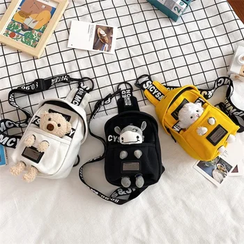 어린이 메신저 가방 귀여운 캔버스 크로스 바디 가슴 가방 소녀를위한 유행 어머니 아이 가방 어린이를위한 솔리드 가방 Bolsas Para Niños