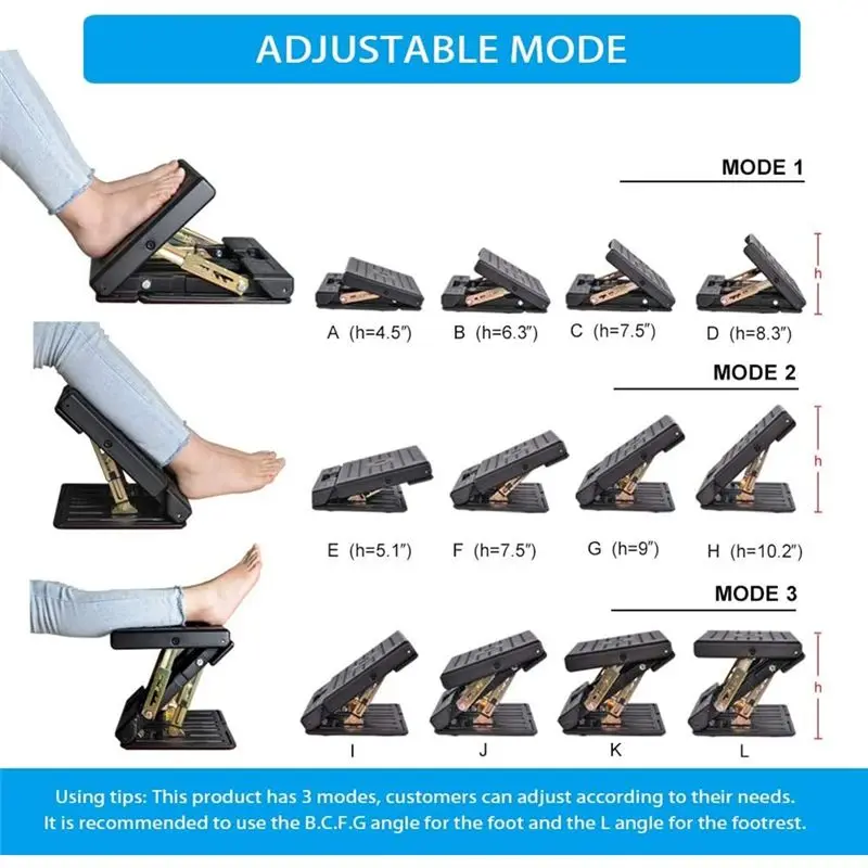DT20 Adjustable Footrest with Removable Cushion, Leg Support Extension Board, Ergonomic Footstool for Home Office