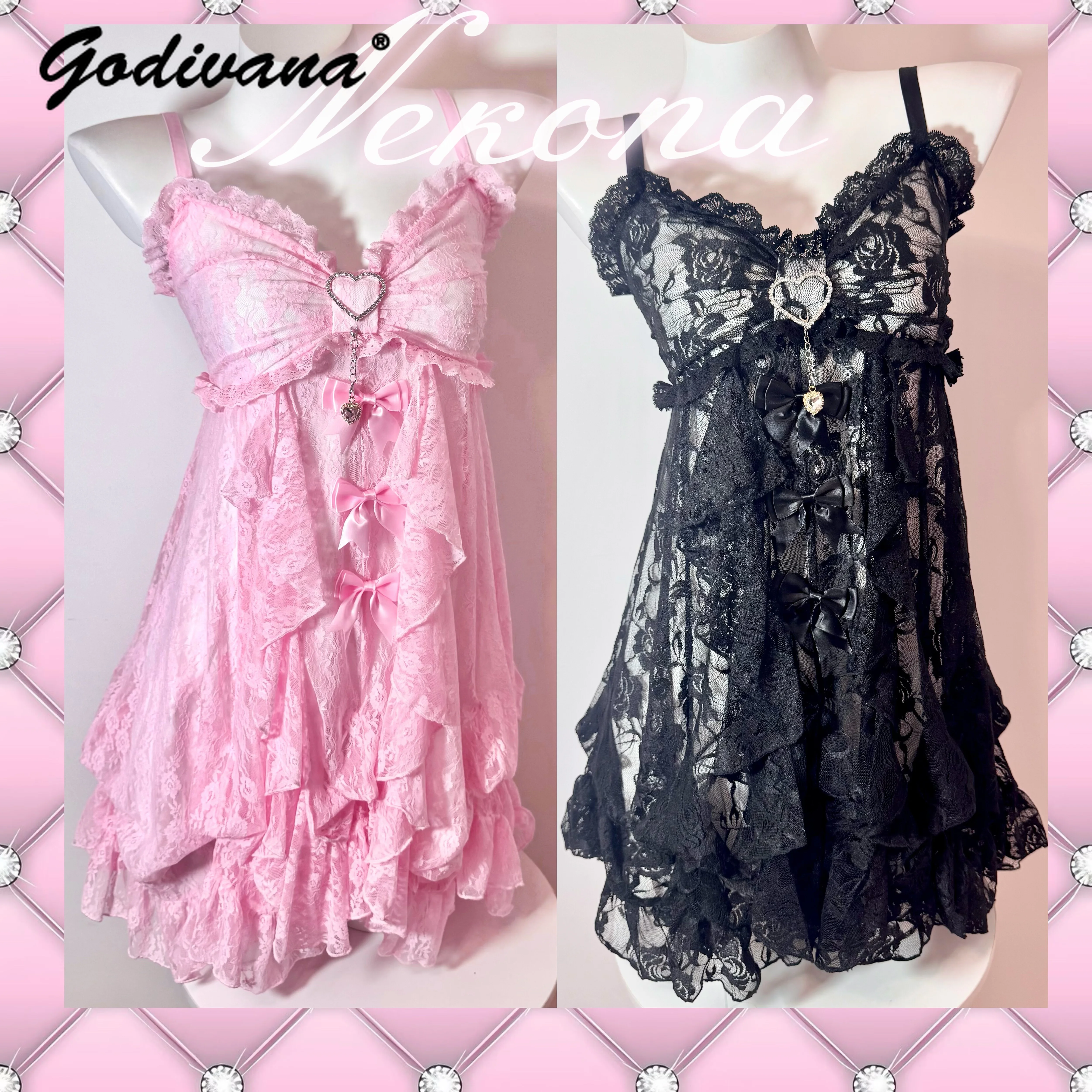 Neues Frühlings- und Sommer-Sexy-Mädchenkleid mit Rosenspitze im japanischen Gal-Stil, Heißes Y2k Kurzkleid für Damen