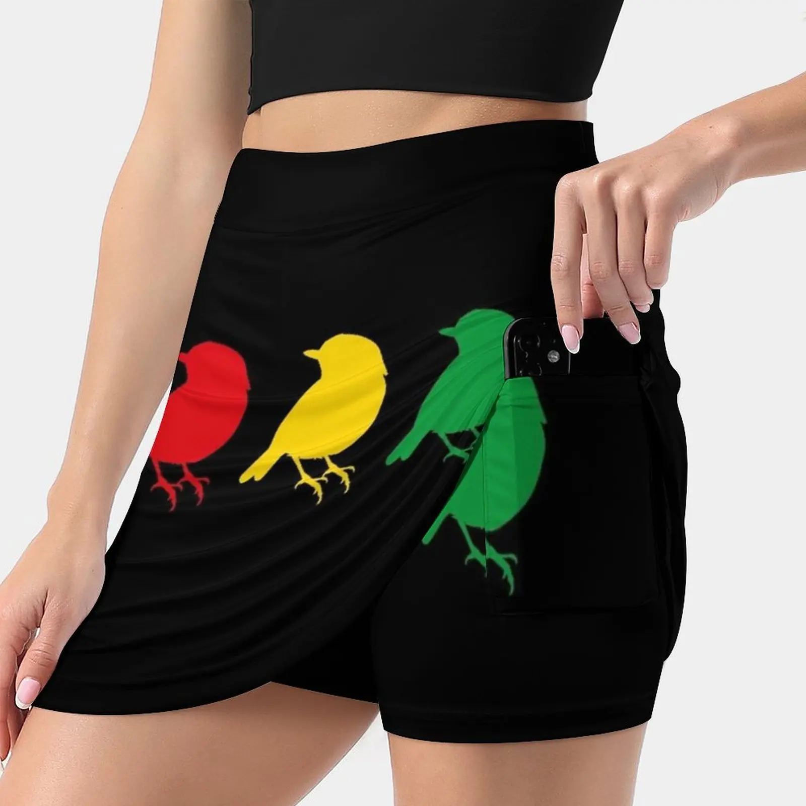 

3 Little Birds-Three Birds Rasta Colors Bob Song Women's skirt With Pocket Vintage Skirt Printing A Line Skirts Summer Clothes