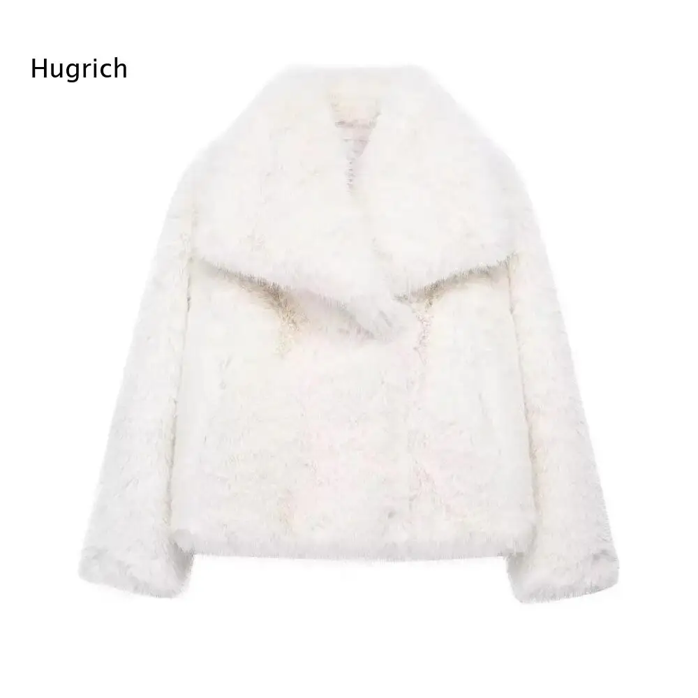 Women White Faux Fur Short Jacket With Fluffy Texture And Open Front Warm Winter Outerwear For Daily Or Evening Wear