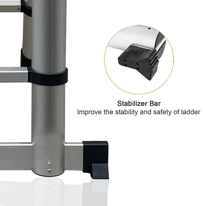 سلم تلسكوبي فولاذي عالي التحمل من Lucn بإطار 3.8 م/5 م على شكل حرف A، حامل 150 كجم ومستقر ومضاد للانزلاق مع مثبتات للمنزل العليقي التجاري