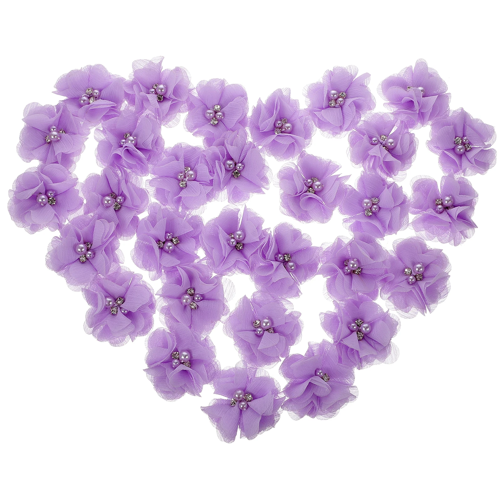 

30pcs Multi-Function Craft Flowers Diy Flower Fabrics Compact Sewing Flowers Sewing Supply Decorative Chiffon Pearl Applique