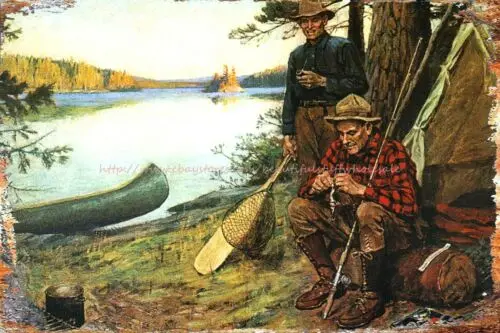 office plaque Philip Goodwin Fishermen at Camp metal tin sign