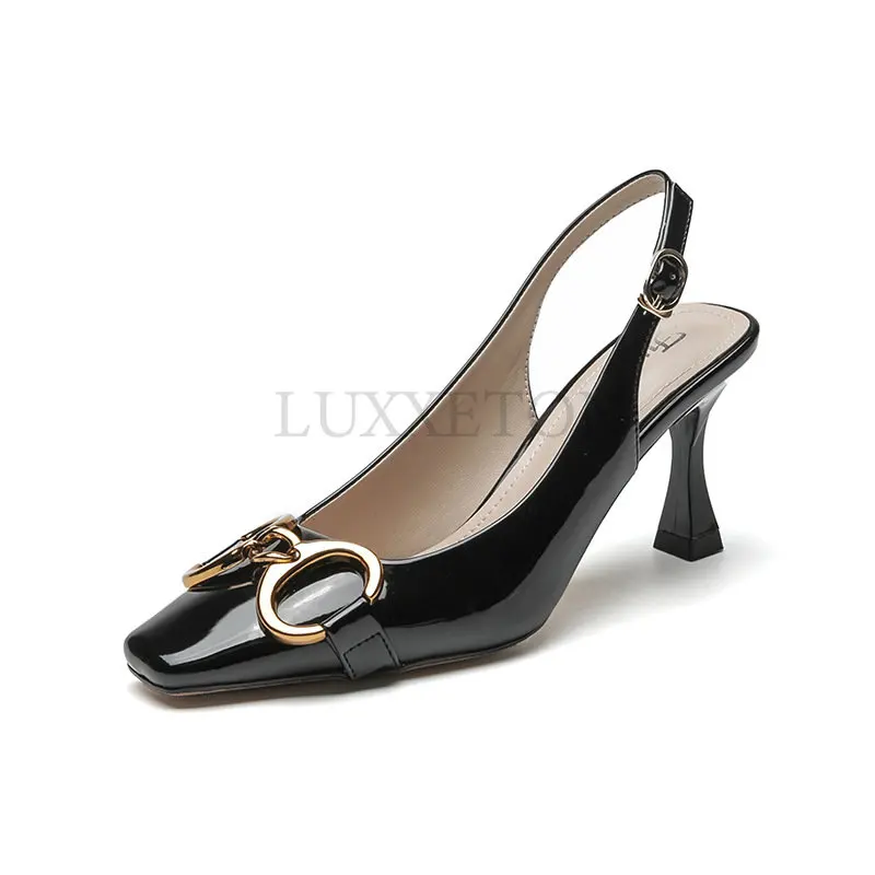 Summer Women 5.5cm 7.5cm High Heels Slingback Sandals Lady Metal Buckle Stripper Sandles Low Office Heels Nude Fetish Shoes