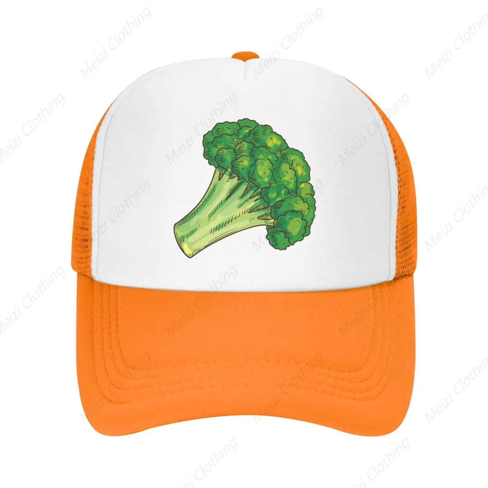 

Broccoli vegetable print men's and women's mesh hats breathable and adjustable outdoor truck hats baseball caps