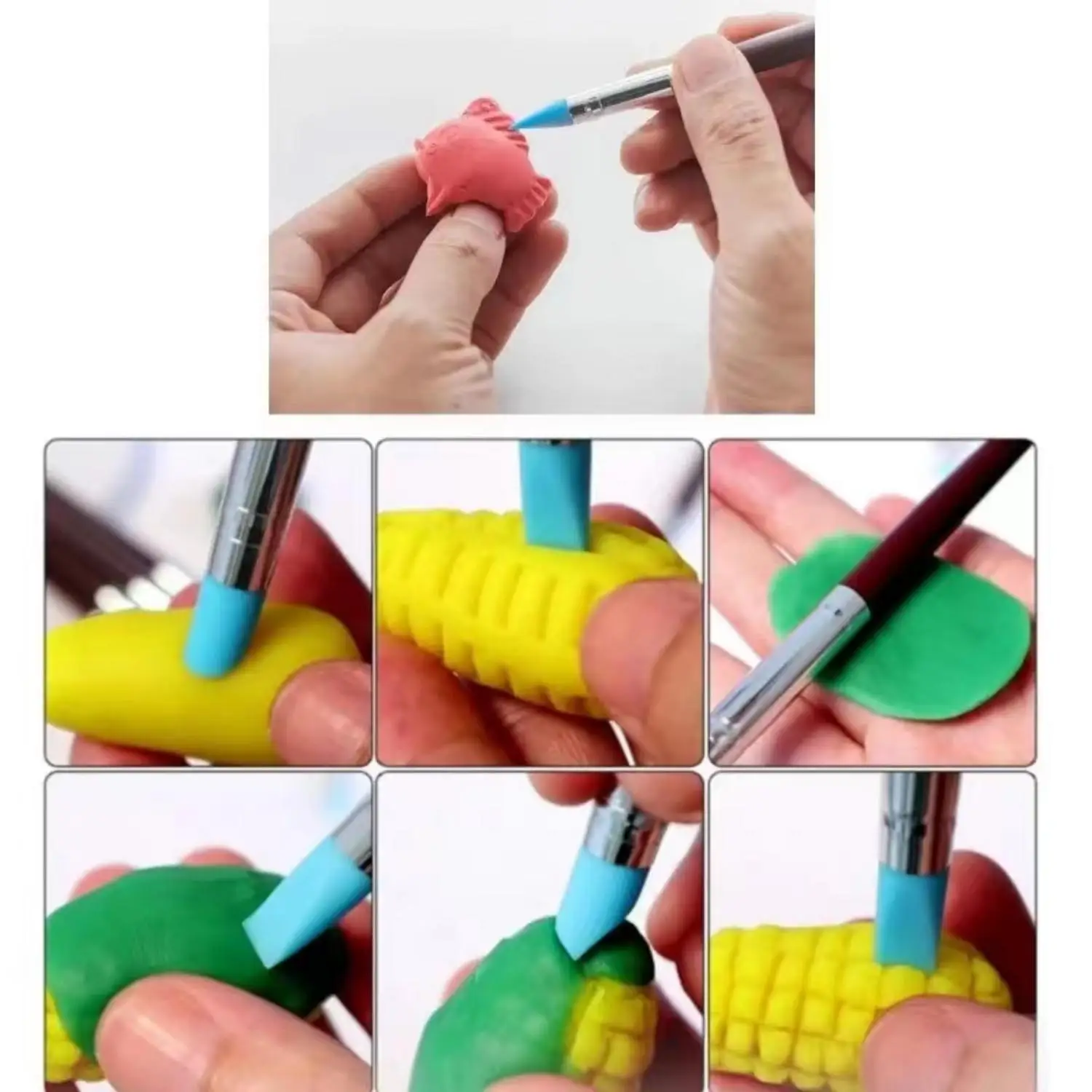5Pcs/Set Silicone Clay Sculpting Tool for Brush Modeling Dotting Nail Art Pottery Clay Tools DIY Carving Sculpting Tools