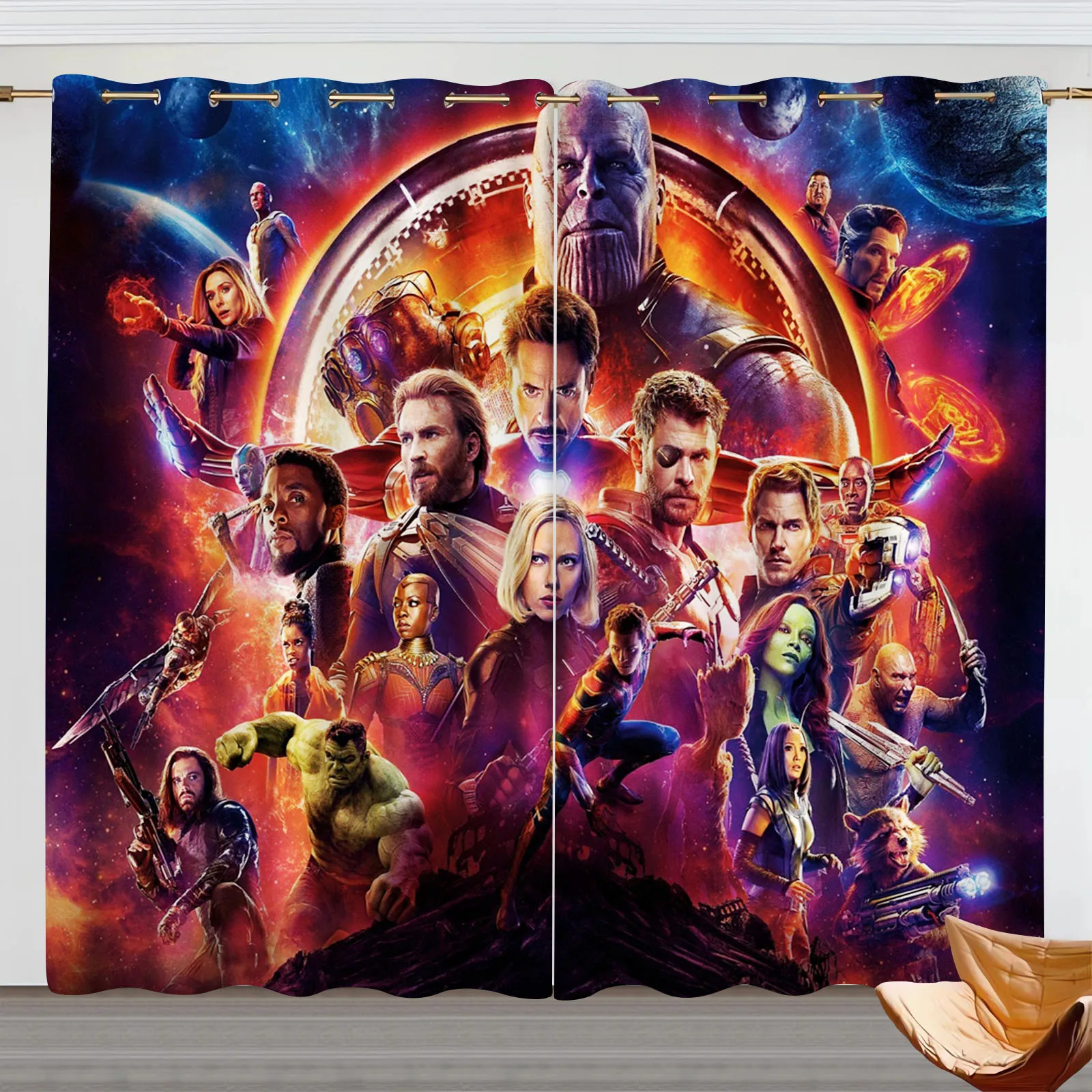 Avengers Cartoon Curtain for Bedroom, Polyester Shade, Marvel Partition, Room Curtains, Home, Multiple Size, Window Hangings