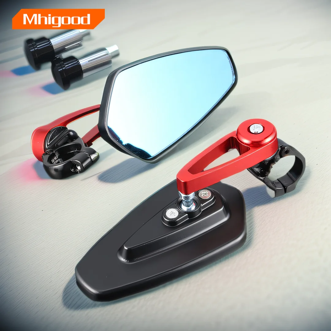 1 Pair 78 22mm Universal Motorcycle Aluminum Rear View Black Handle Bar End Side Rearview Mirrors