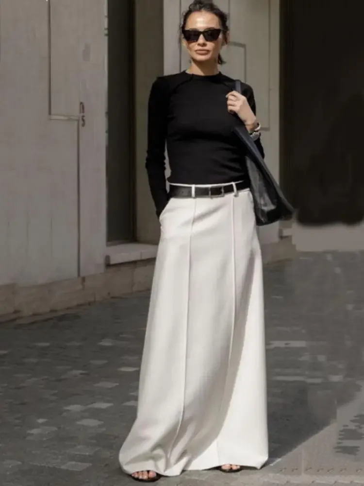 UOOZEE 2024 New Arrivals Women Fashion Black White Solid Color H-Line Skirts Spring Autumn Loose Casual Office Skirt Bottoms