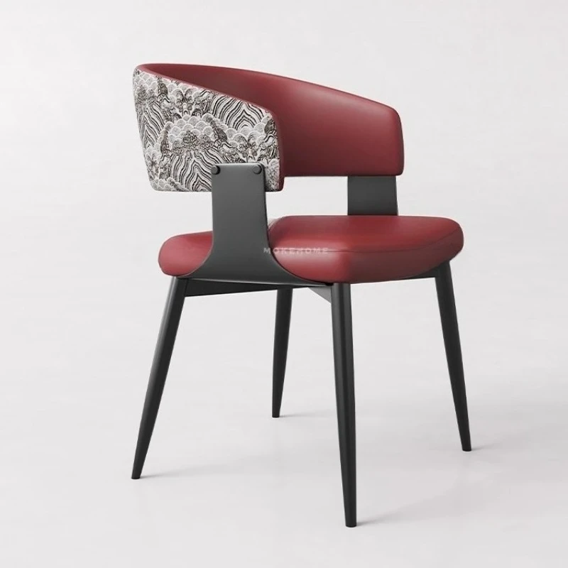 Mid-Century Modern Dining Chairs Retro Designer Living Room Seating Luxury Backrest Kitchen Chairs Leather Dining Room Furniture view 3