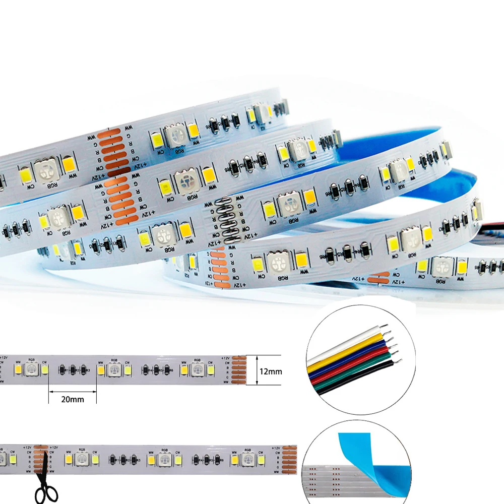 5m DC12V 24V RGB+CCT LED Strip Light 5050 RGB + 2835 smd Cool White & Warm White SMD IP20 IP65 IP67 Waterproof RGBCCT Stripe