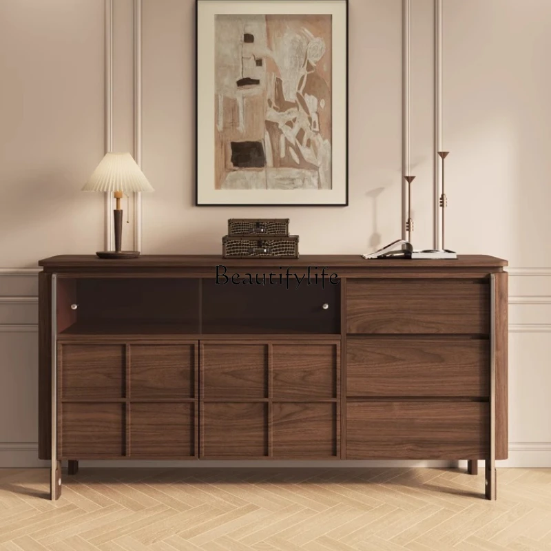 

05-Solid wood dining side cabinet Antique walnut locker Living room wine cabinet