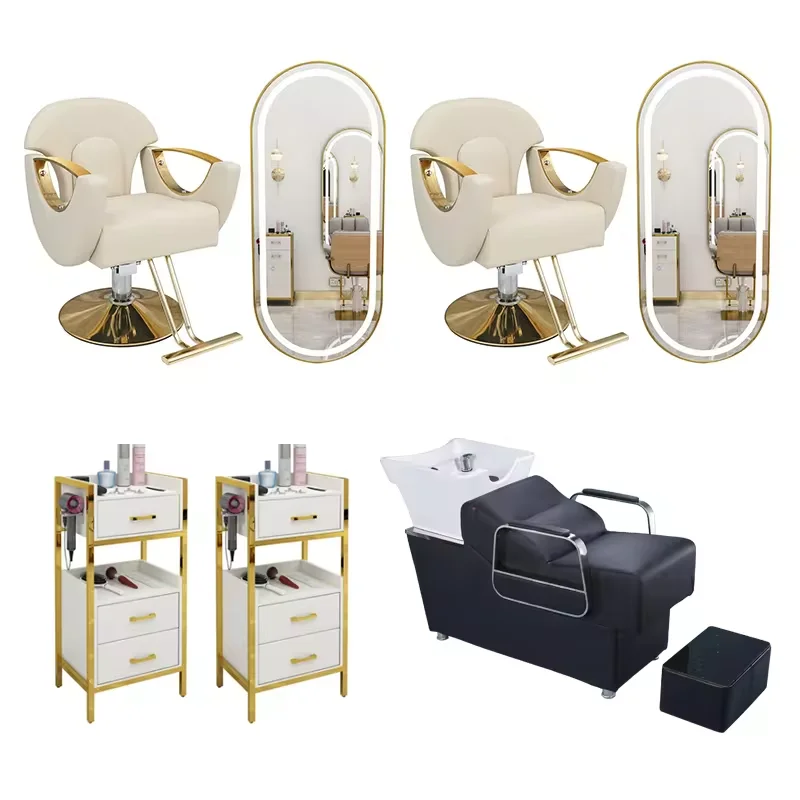 Barber Chair Set Hairdressing Barber Furniture Package Salon Chair Gold Luxury Metal Stainless Steel Beauty Salon