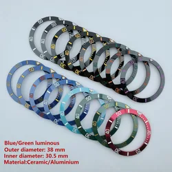 38mm ceramic/aluminium insert bezel watch green/blue luminous bezel is tilted for 40mm SUB case watch accessory repair tool