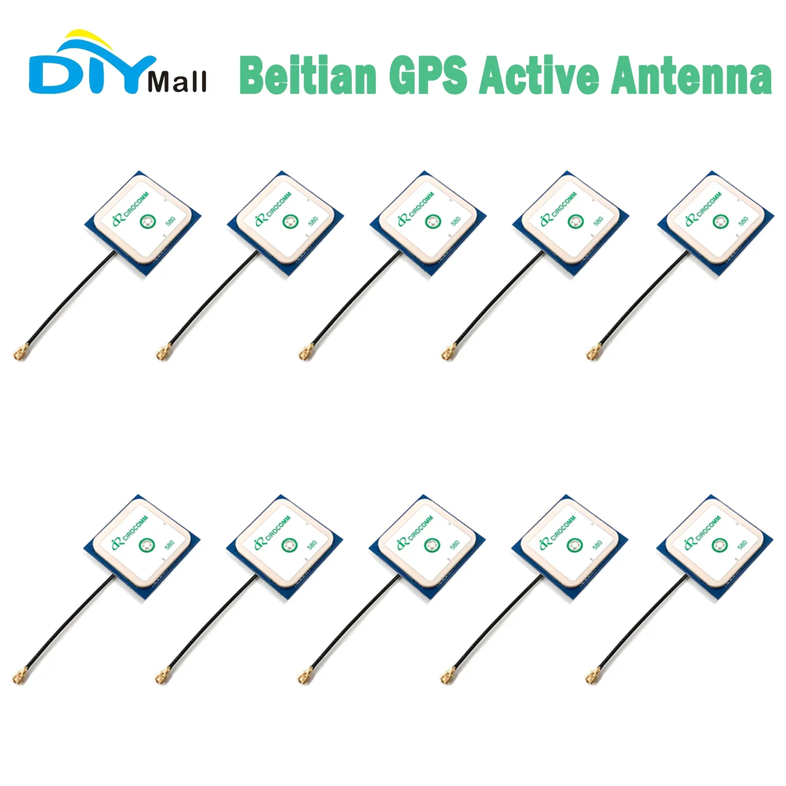 BT-580 Cirocomm GPS Active Internal Antenna 32db High Gain Ceramic Antenna IPEX Connector 25x25x2mm 1.13 Cable 5cm Long