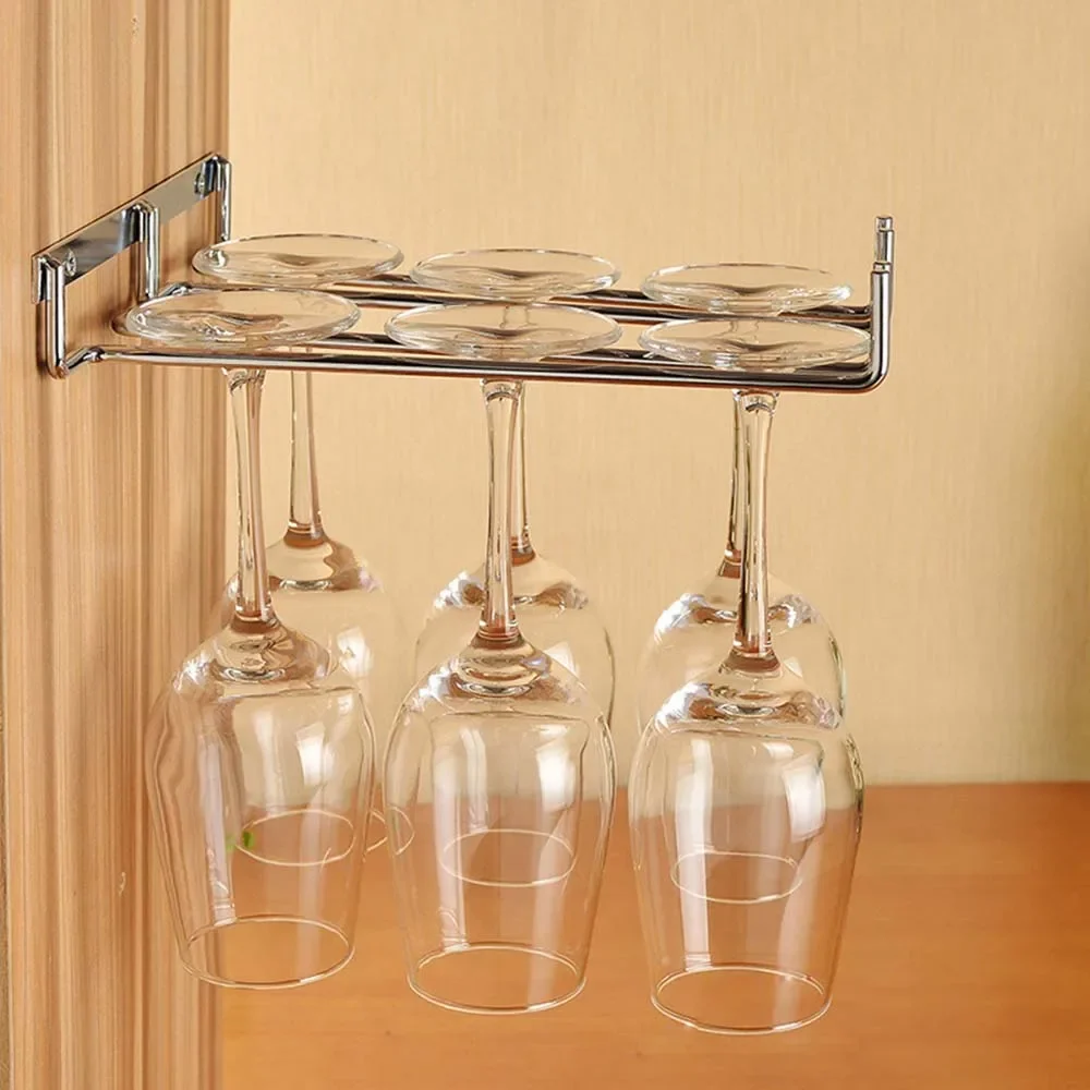 

Hanging Metal Wine Cup Rack Silver/Gold Bar Single/Double Rack Wine Stemware Glass Bottle Goblet Inverted Holder