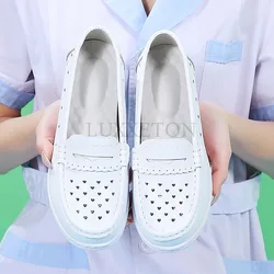 Genuine Leather Air Cushion Nurse Shoes Women Spring and Summer New Soft Bottom Breathable Flat Bottom White Medical Shoes