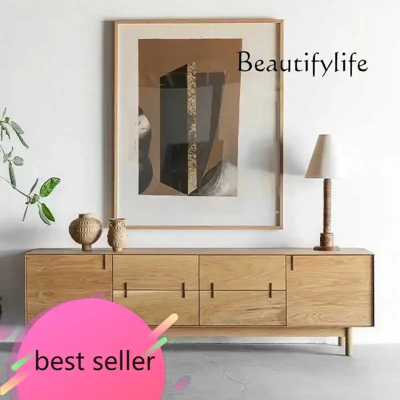 

N Nordic solid wood TV cabinet, log color simple side cabinet, oak small apartment locker, audio-visual cabinet