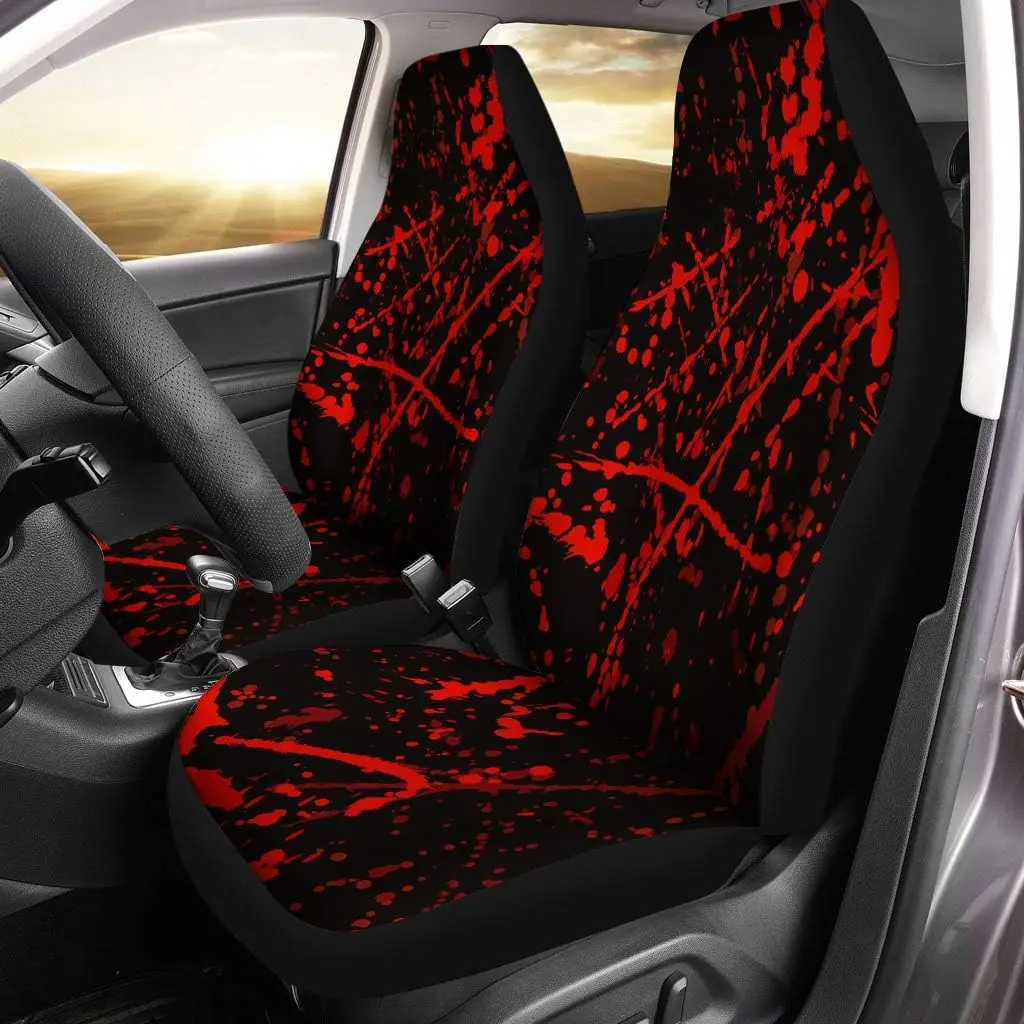 Set of 2 Car Seat Covers Red Horror Blood Stains Halloween Criminal Scene Abstract Universal Auto Front Seats Protector