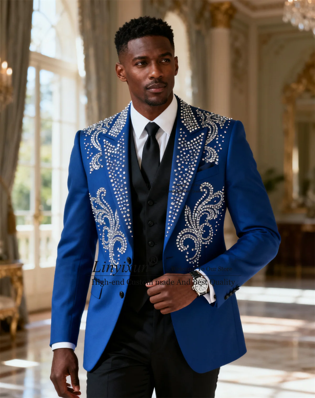 

Красивый приталенный мужской костюм по индивидуальному заказу, комплекты из 3 предметов, мужской пиджак для жениха, ropa hombre, блестящий смокинг с бриллиантами и бисером для свадебной вечеринки