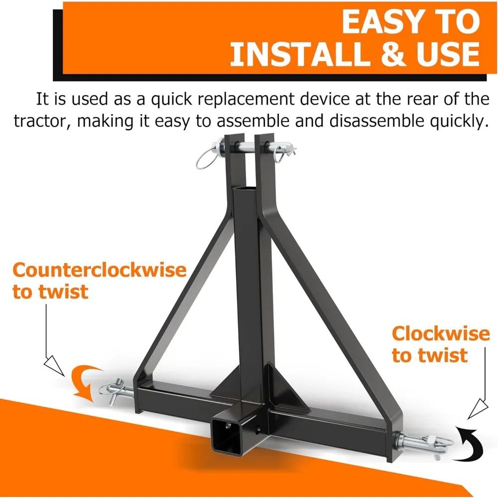 Adaptador de engate de reboque de 3 pontos para serviço pesado para tratores, categoria 1, compatível com receptores padrão de 2"