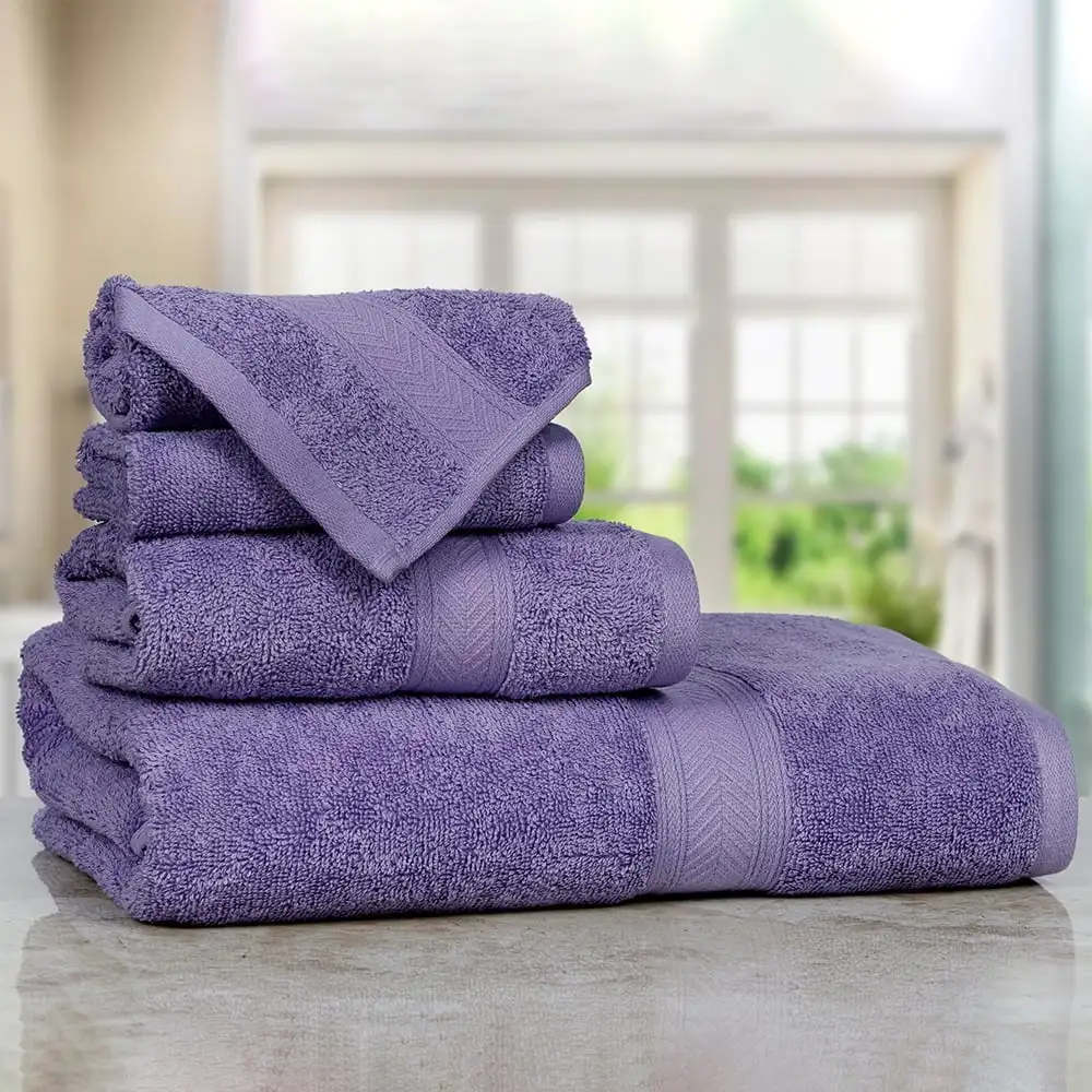 4Pc Bath Towel Set  Cotton, 1 Bath Towel, 2 Wash Cloth, 1 Hand Towels  Purple Every home, hotel bathroom accessories