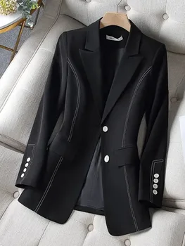 Blazer preto chique feminino, jaqueta feminina, casacos vintage, casaco solto, tops de moda, novo para primavera, outono, 2022