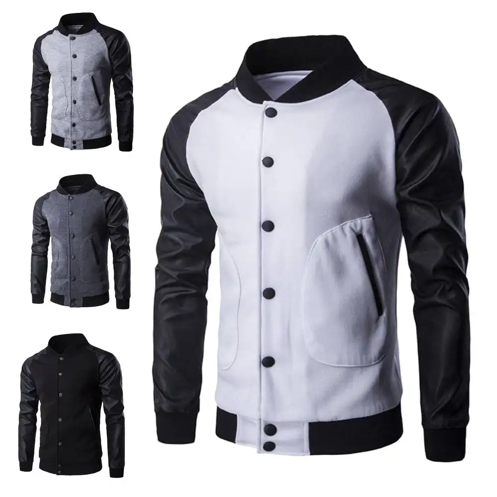 

Casual Jackets Mens Black Pu Leather Raglan Sleeve Stand Collar Loose Outerwear Baseball Uniform Military Bomber Overcoat M-4X